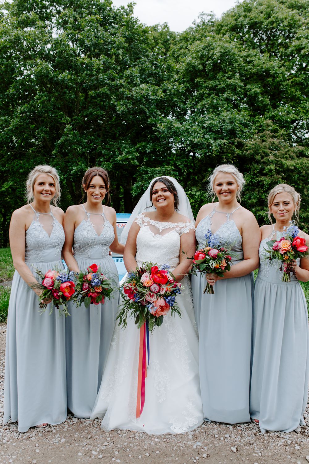Bride Bridal Lace Dress Gown Sweetheart Neckline Boat Neck Halterneck Bridesmaids Colourful Bouquet Veil Tipis Riley Green Wedding Jessica Isherwood Photography
