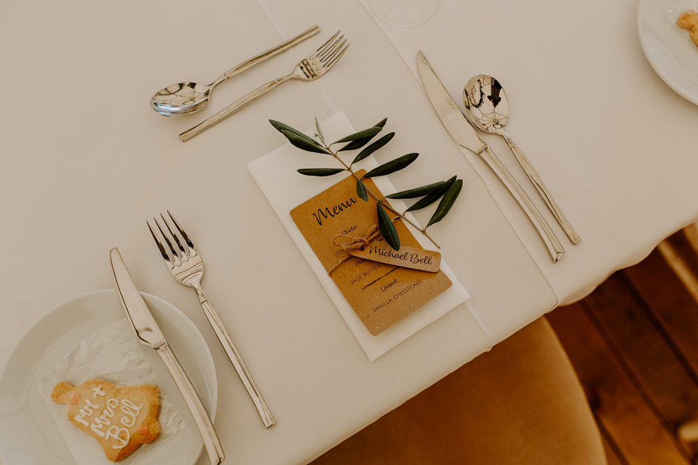 Place Setting Foliage Greenery Menu Tipis Riley Green Wedding Jessica Isherwood Photography
