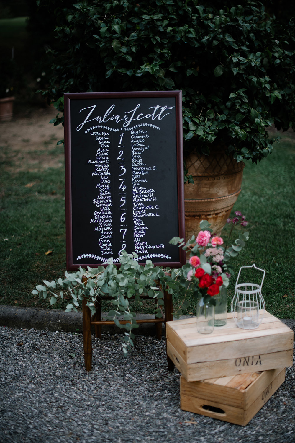 Seating Plan Table Chart Black Board Chalk Calligraphy Greenery Tuscany Wedding Lelia Scarfiotti