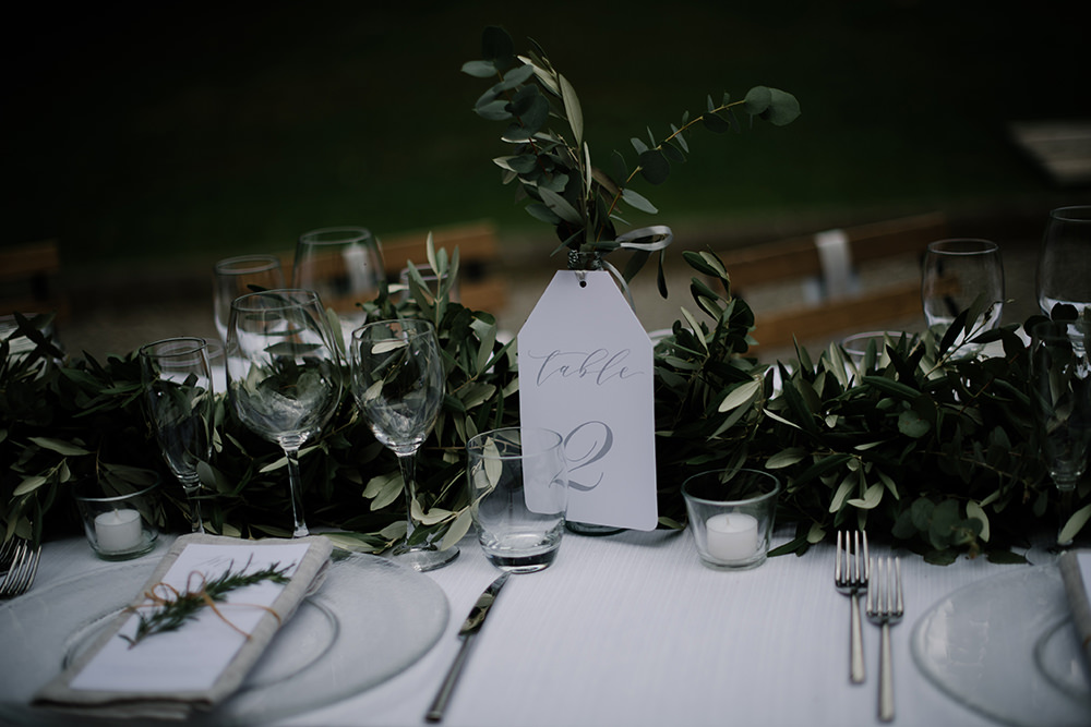 Long Tables Greenery Foliage Olive Eucalyptus Outdoor Outside Reception Tuscany Wedding Lelia Scarfiotti
