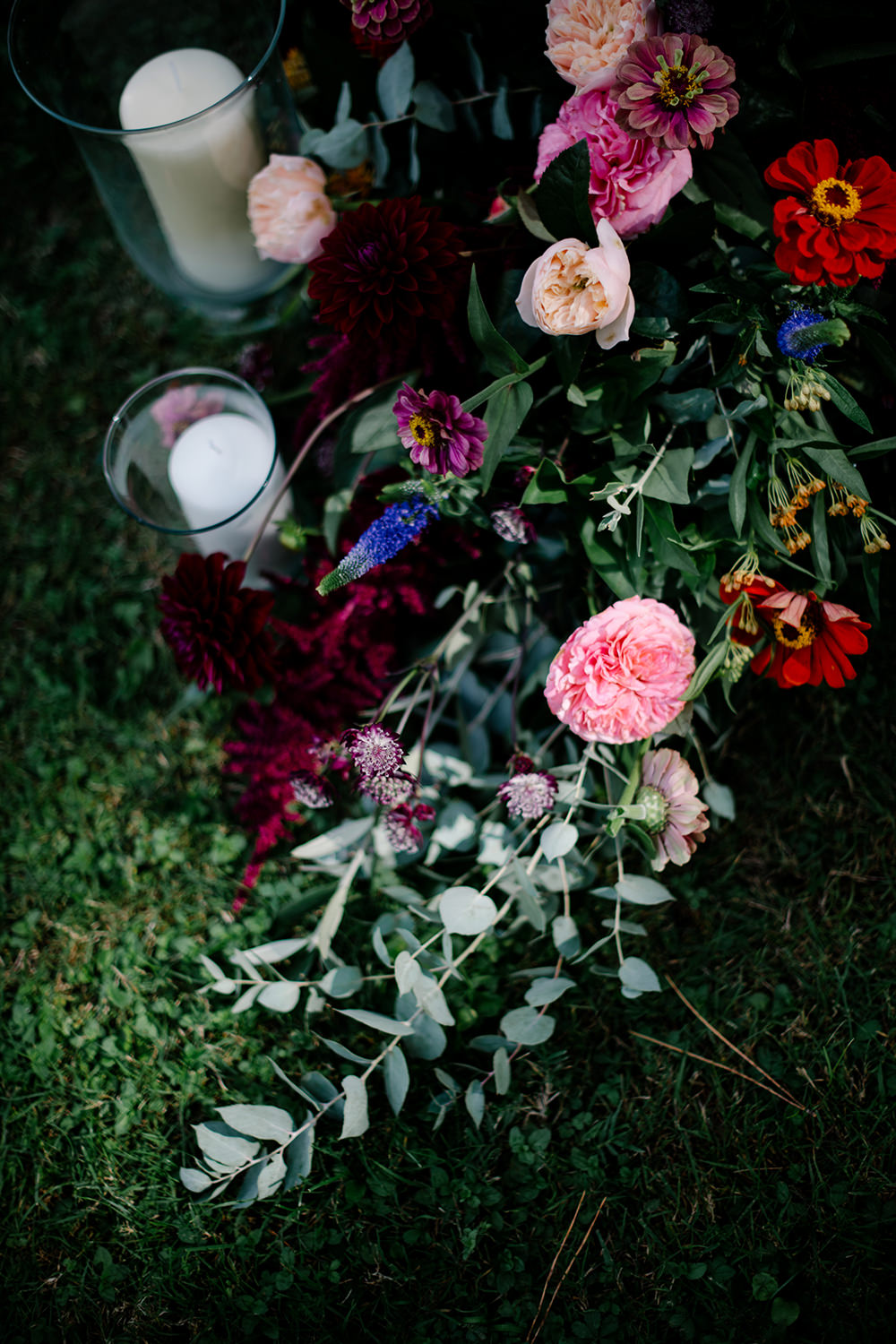Flower Flowers Arrangement Candles Pink Roses Eucalyptus Tuscany Wedding Lelia Scarfiotti