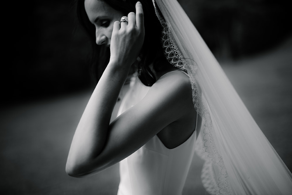 Bride Bridal Dress Gown by Alexandra Grecco Lace Veil Spaghetti Straps Tuscany Wedding Lelia Scarfiotti