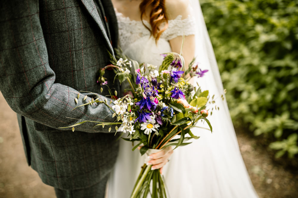 Bouquet Flowers Bride Bridal Daisy Purple Yorkshire Barn Wedding Hayley Baxter Photography