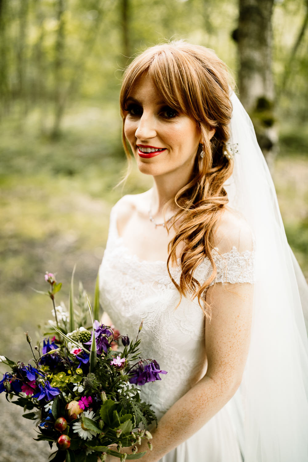 Bride Bridal Hair Style Half Up Half Down Veil Make Up Bouquet Yorkshire Barn Wedding Hayley Baxter Photography