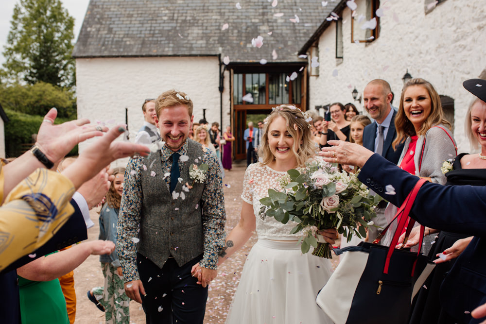 Bride Bridal Separates V Back Lace Top Tulle Skirt Flowery Floral Shirt Waistcoat Groom Confetti Barn Brynich Wedding Magda K Photography