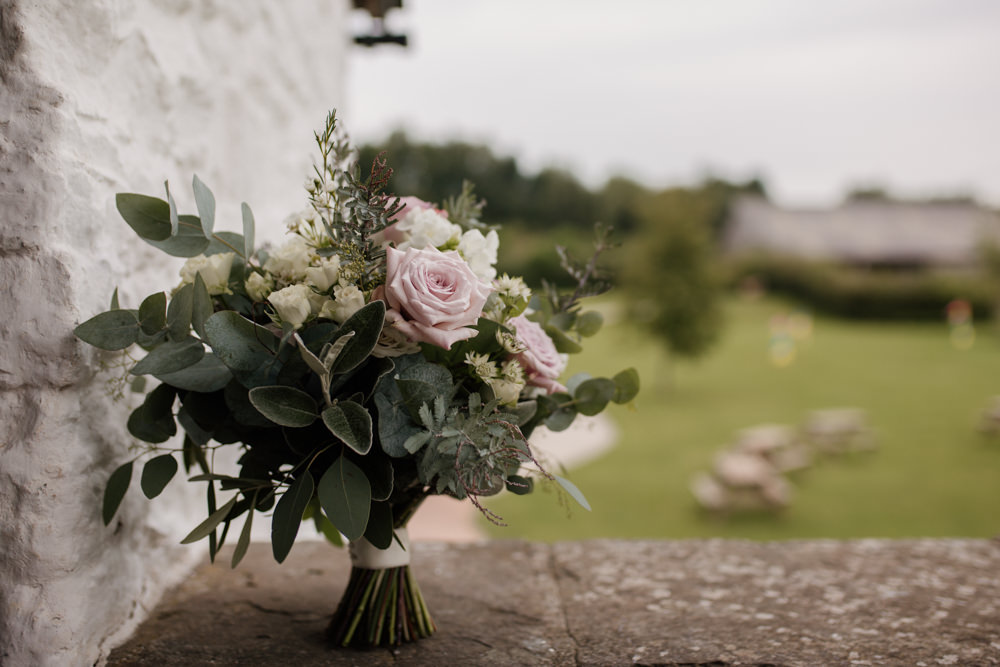 Bride Bridal Bouquet Greenery Foliage Eucalyptus Pink Rose Barn Brynich Wedding Magda K Photography