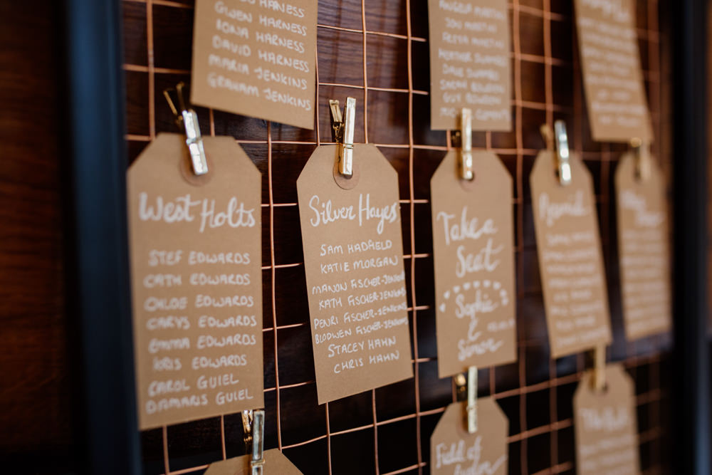 Table Plan Seating Chart Wire Mesh Luggage Tag Peg Barn Brynich Wedding Magda K Photography