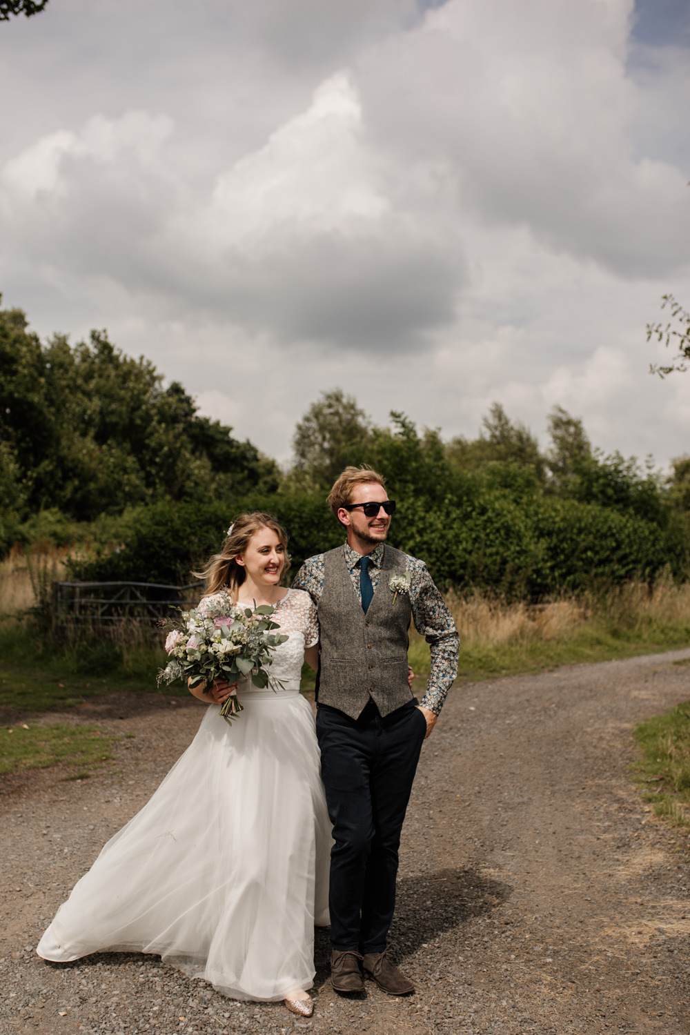 Bride Bridal Separates V Back Lace Top Tulle Skirt Flowery Floral Shirt Waistcoat Groom Barn Brynich Wedding Magda K Photography