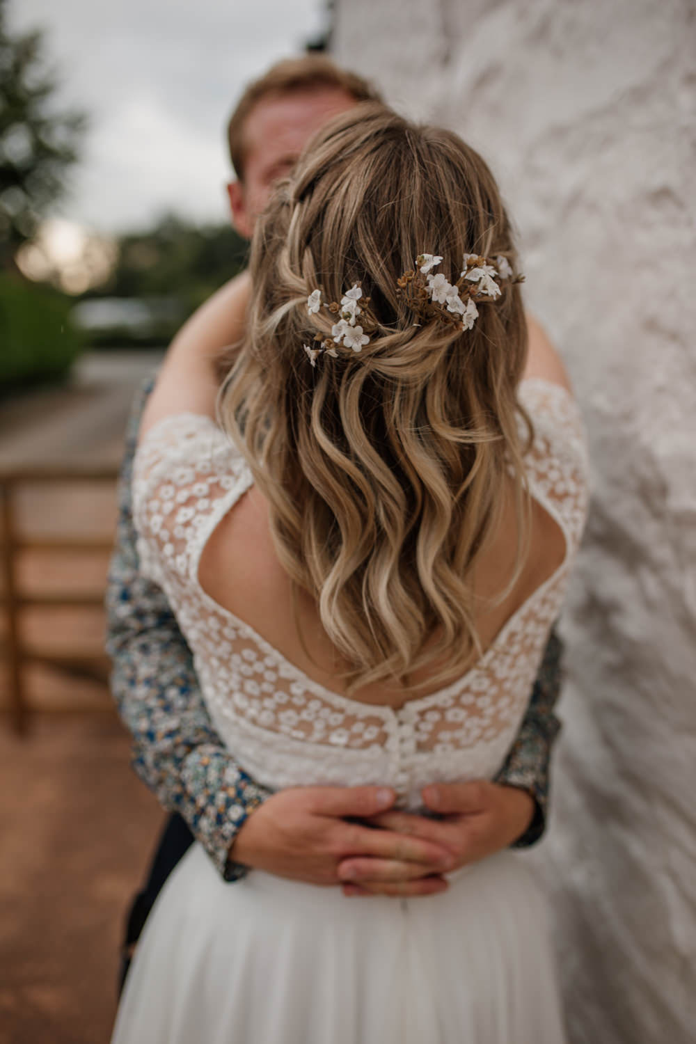 Hair Floral Flowers Half Up Plait Braid Barn Brynich Wedding Magda K Photography