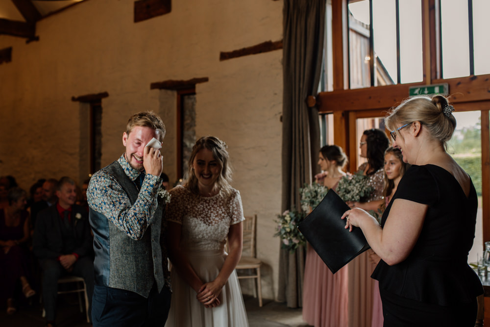 Bride Bridal Separates V Back Lace Top Tulle Skirt Flowery Floral Shirt Waistcoat Groom Barn Brynich Wedding Magda K Photography