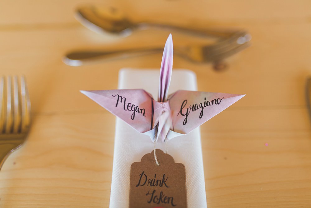 Tipi Origami Birds Cranes Decor Decoration Place Setting Name Card Bedfordshire Farm Wedding Milkbottle Photography