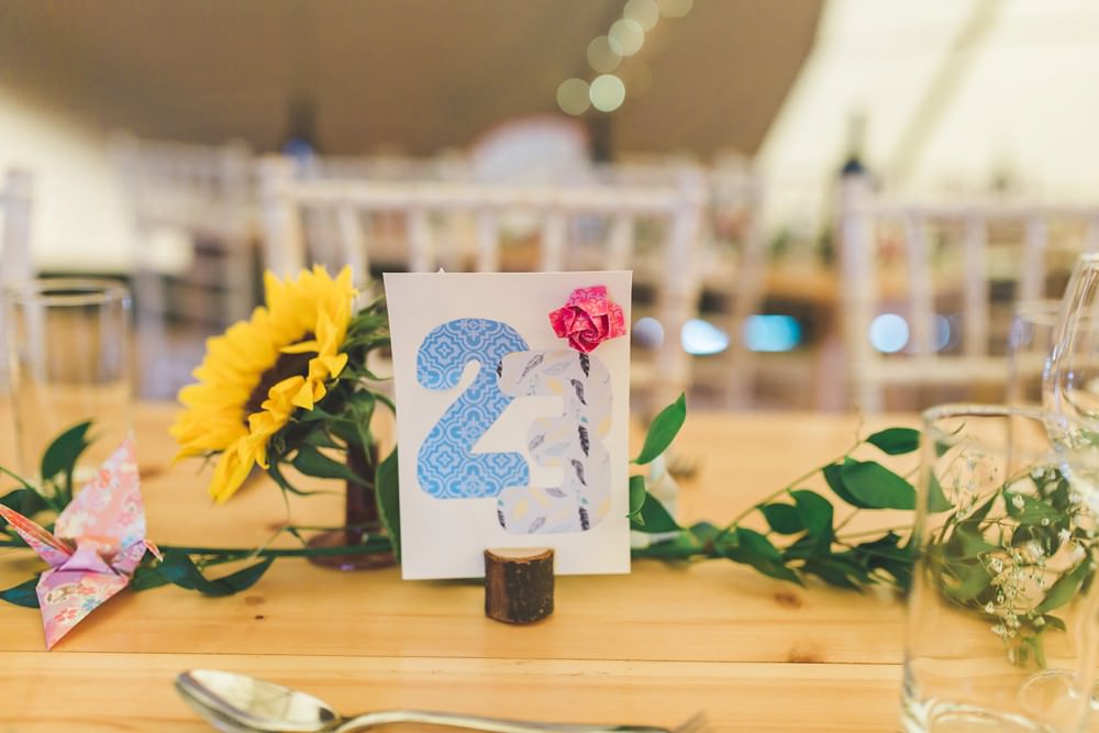 Illustrated Table Number Bedfordshire Farm Wedding Milkbottle Photography