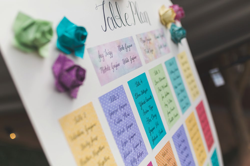 Seating Plan Table Chart Paper Flowers Colourful Bedfordshire Farm Wedding Milkbottle Photography
