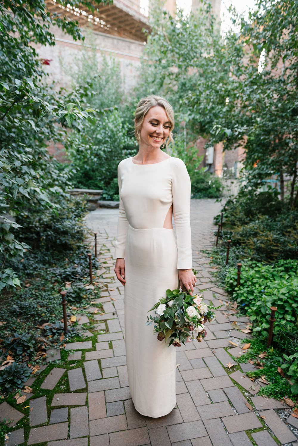 Dress Gown Bride Bridal Backless Long Sleeves Houghton NYC Brooklyn Elopement Everly Studios