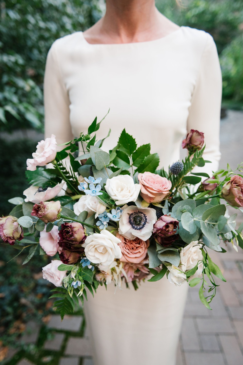 Bouquet Flowers Bride Bridal Rose Anemone Eucalyptus Greenery Foliage Brooklyn Elopement Everly Studios