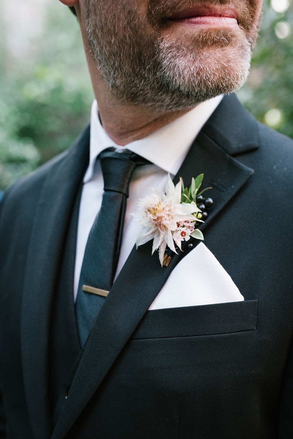 Groom Stui Black Tie Dahlia Buttonhole Brooklyn Elopement Everly Studios