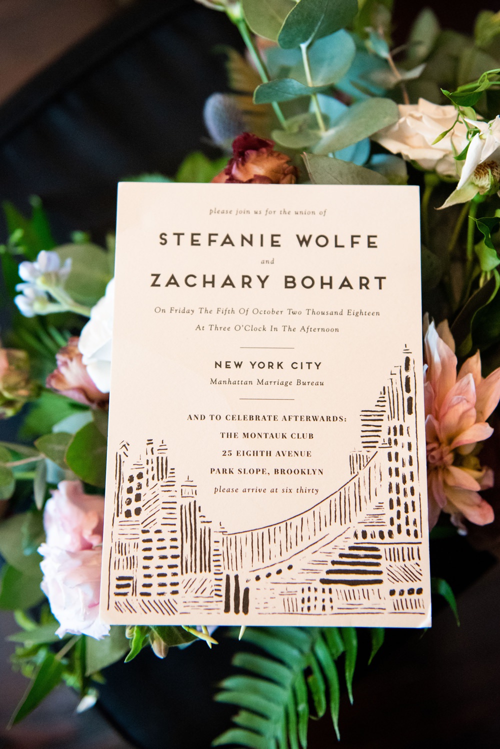 Invitationery Staionery Invite Illustrated Destination Brooklyn Elopement Everly Studios