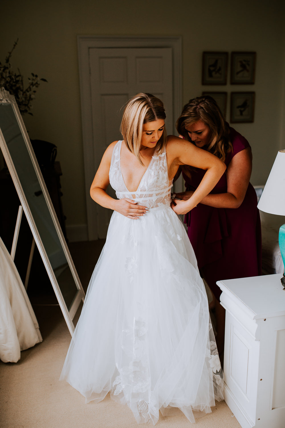 Bride Bridal Dress Gown Willowby by Watters Galatea Straps A Line Plunge Tulle Butley Priory Wedding Sally Rawlins Photography