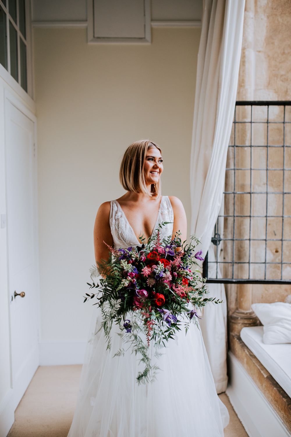 Bride Bridal Dress Gown Willowby by Watters Galatea Straps A Line Plunge Tulle Butley Priory Wedding Sally Rawlins Photography