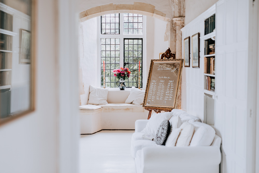 Seating Chart Table Plan Gold Frame Mirror Butley Priory Wedding Sally Rawlins Photography
