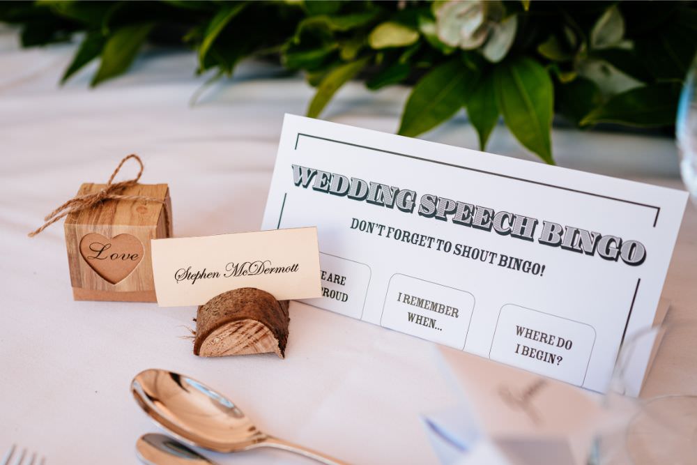 Wedding Speech Bingo Wood Slice Place Card Favour Box Carousel Wedding Sarah Legge Photography