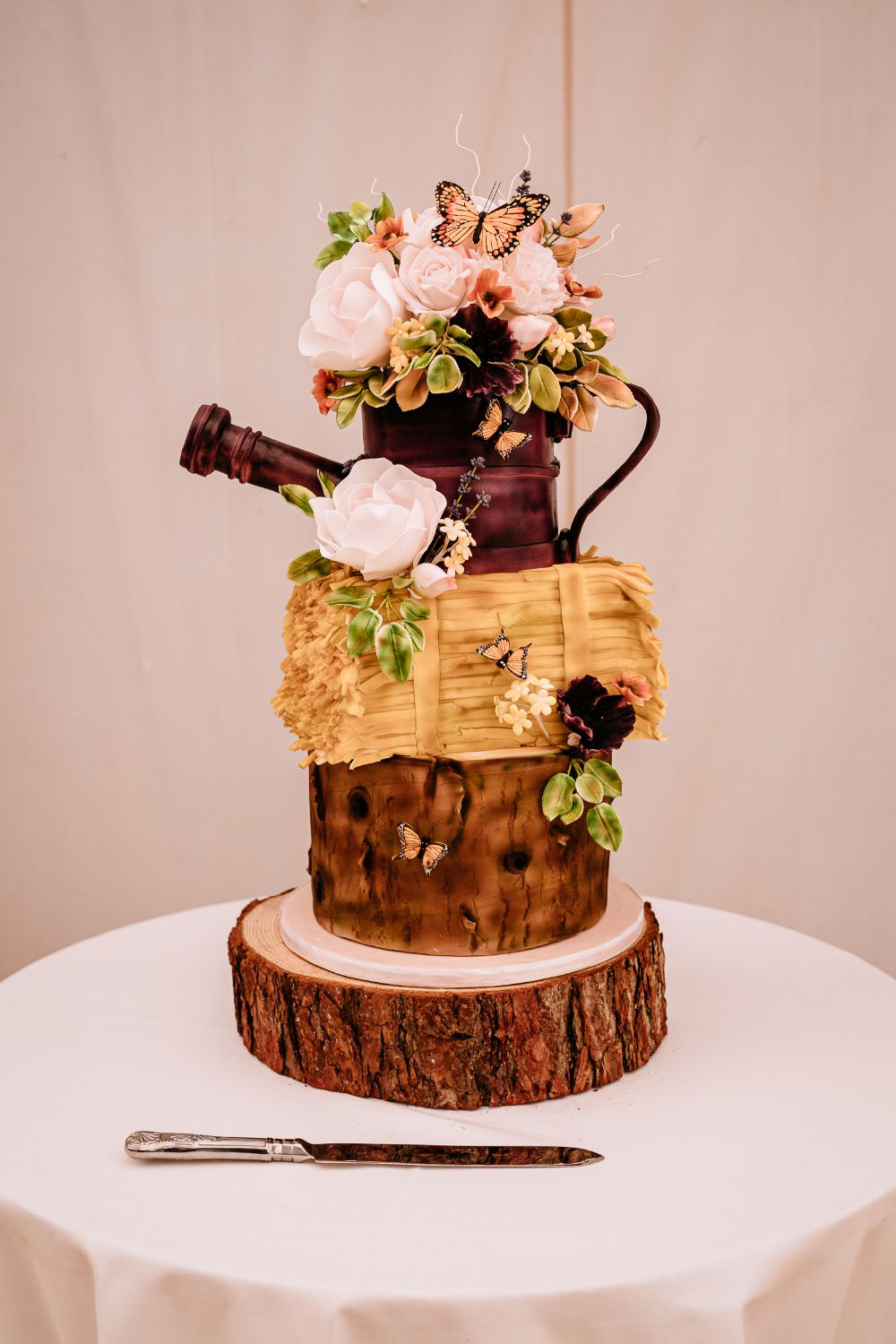 Rustic Cake Garden Wood Slice Carousel Wedding Sarah Legge Photography