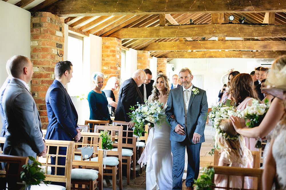 Bride bridal Fitted Fishtail Dress Gown Wildflower White Blue Bouquet Countryside Barn Wedding Katrina Matthews Photography