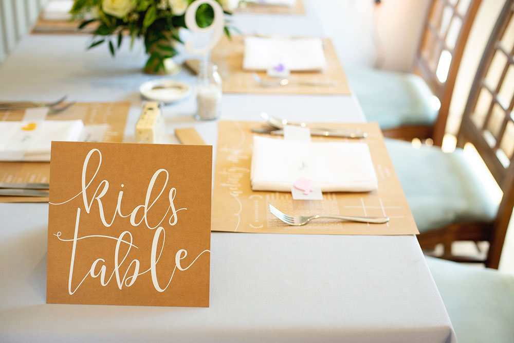 Kids Table Modern Calligraphy Countryside Barn Wedding Katrina Matthews Photography