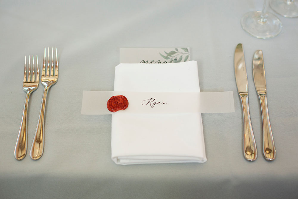 Place Name Card Setting Wax Seal Countryside Barn Wedding Katrina Matthews Photography