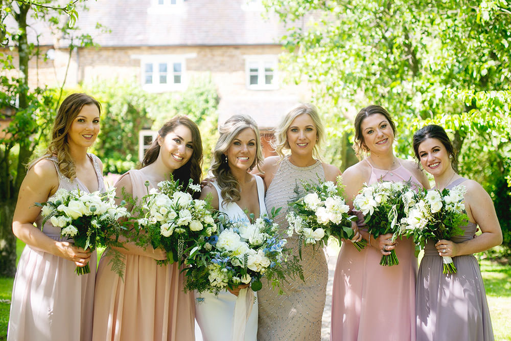 Bride bridal Fitted Fishtail Dress Gown Blush Pink Mauve Maxi Full Length Bridesmaids Countryside Barn Wedding Katrina Matthews Photography