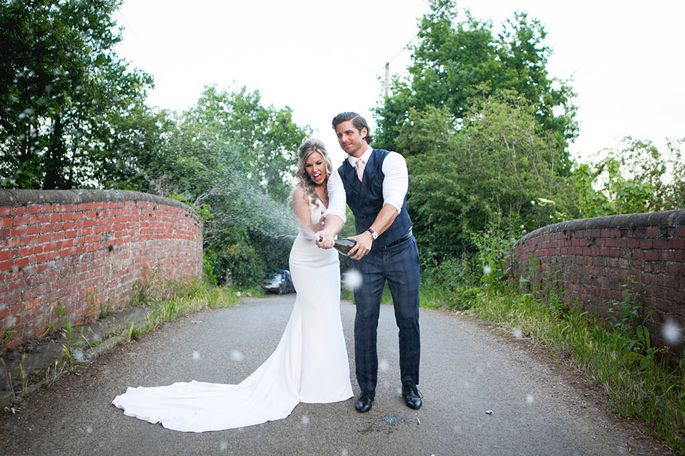 Bride bridal Fitted Fishtail Dress Gown Checked Suit Groom Waistcoat Countryside Barn Wedding Katrina Matthews Photography