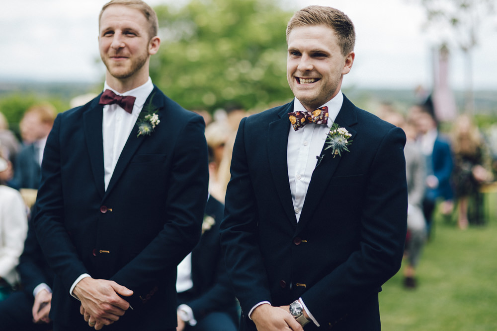 Groom Groomsmen Suits Blue Tweed Bow Tie Floral Deer Park Hall Wedding Curious Rose Photography