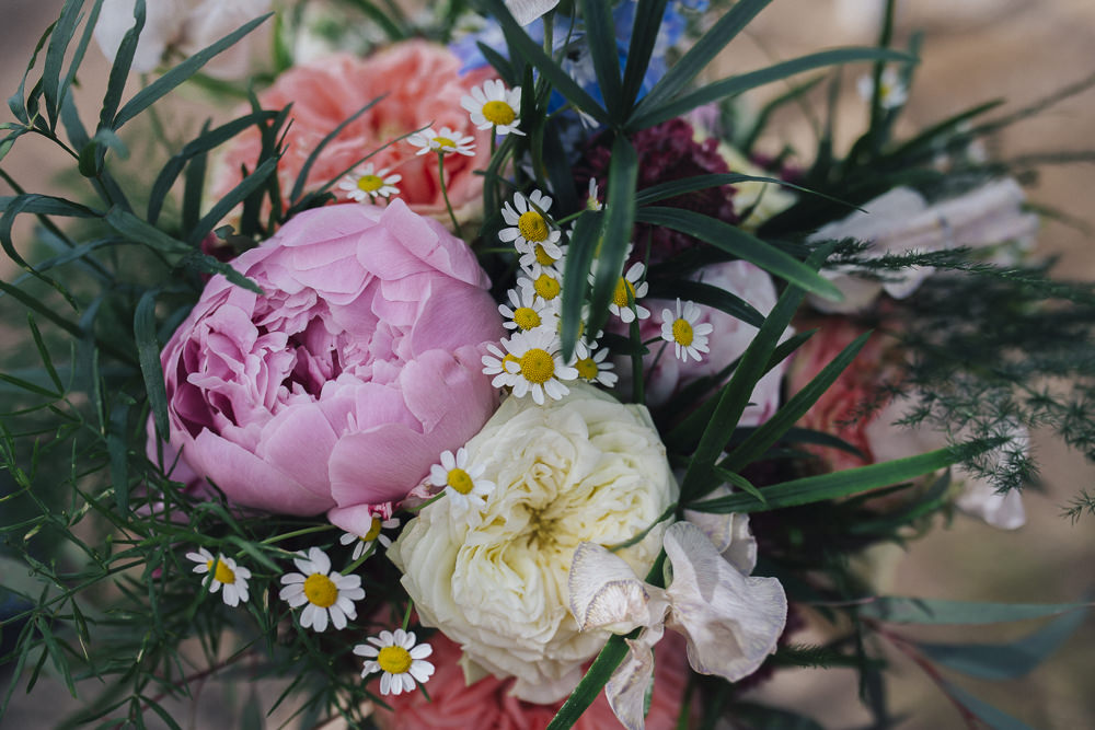 Bouquet Flowers Bride Bridal Peony Daisy Pink Coral Deer Park Hall Wedding Curious Rose Photography