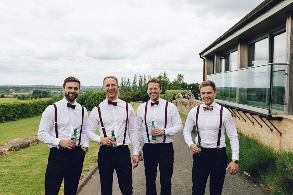 Groom Groomsmen Suits Blue Tweed Bow Tie Floral Braces Deer Park Hall Wedding Curious Rose Photography