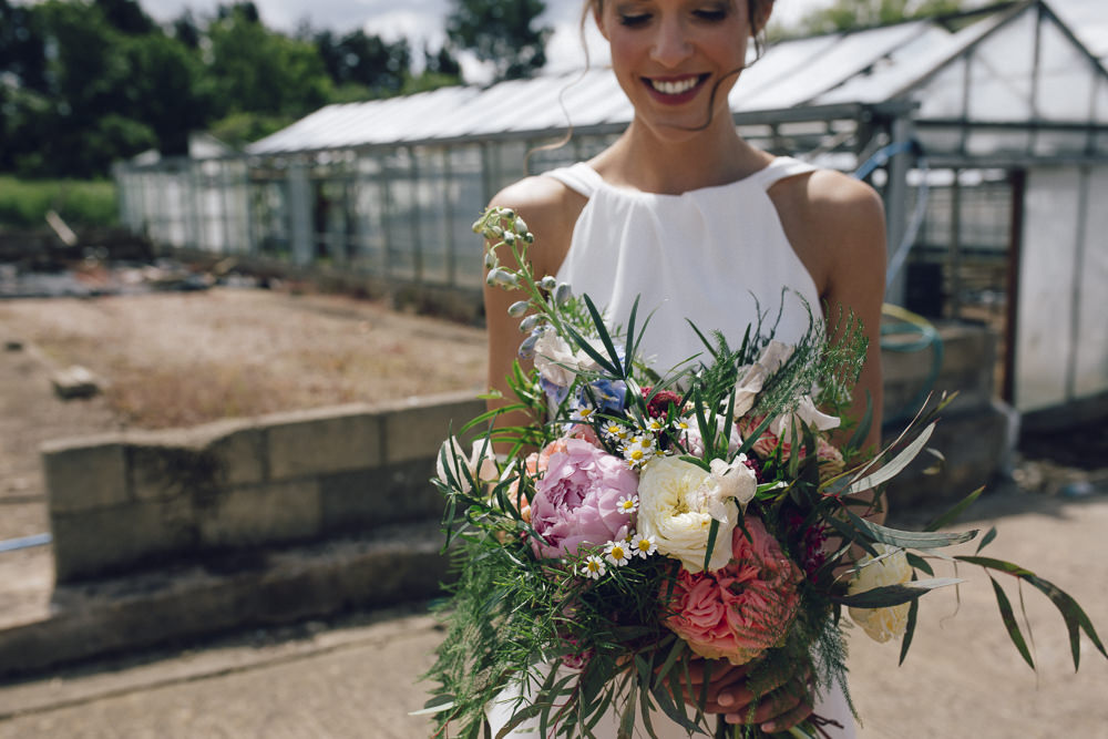 Bouquet Flowers Bride Bridal Peony Daisy Pink Coral Deer Park Hall Wedding Curious Rose Photography
