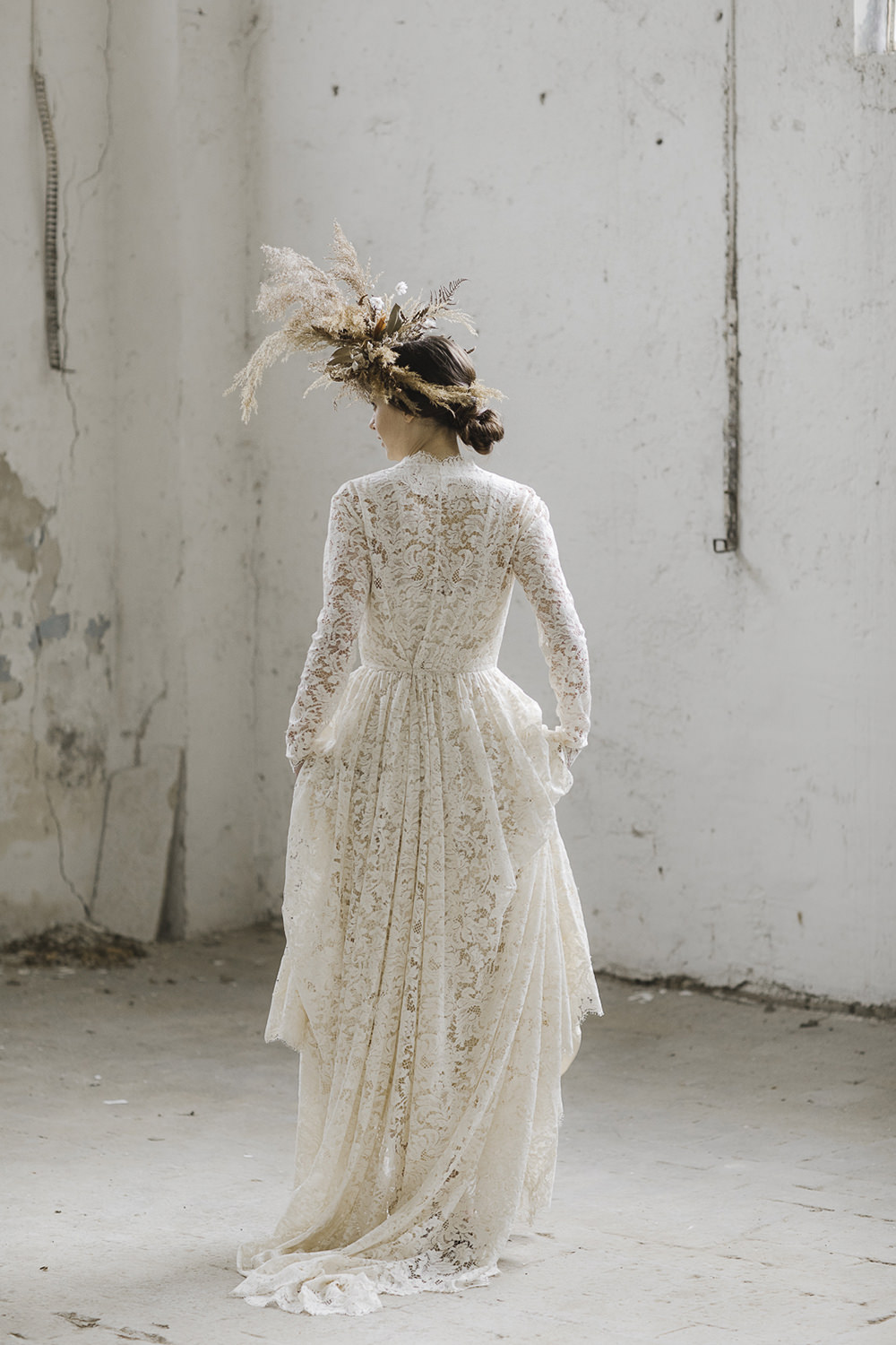Lace Dress Gown Bride Bridal Long Sleeves Sara Concept Bride Ethereal Artistic Wedding Ideas Francesca Francesca