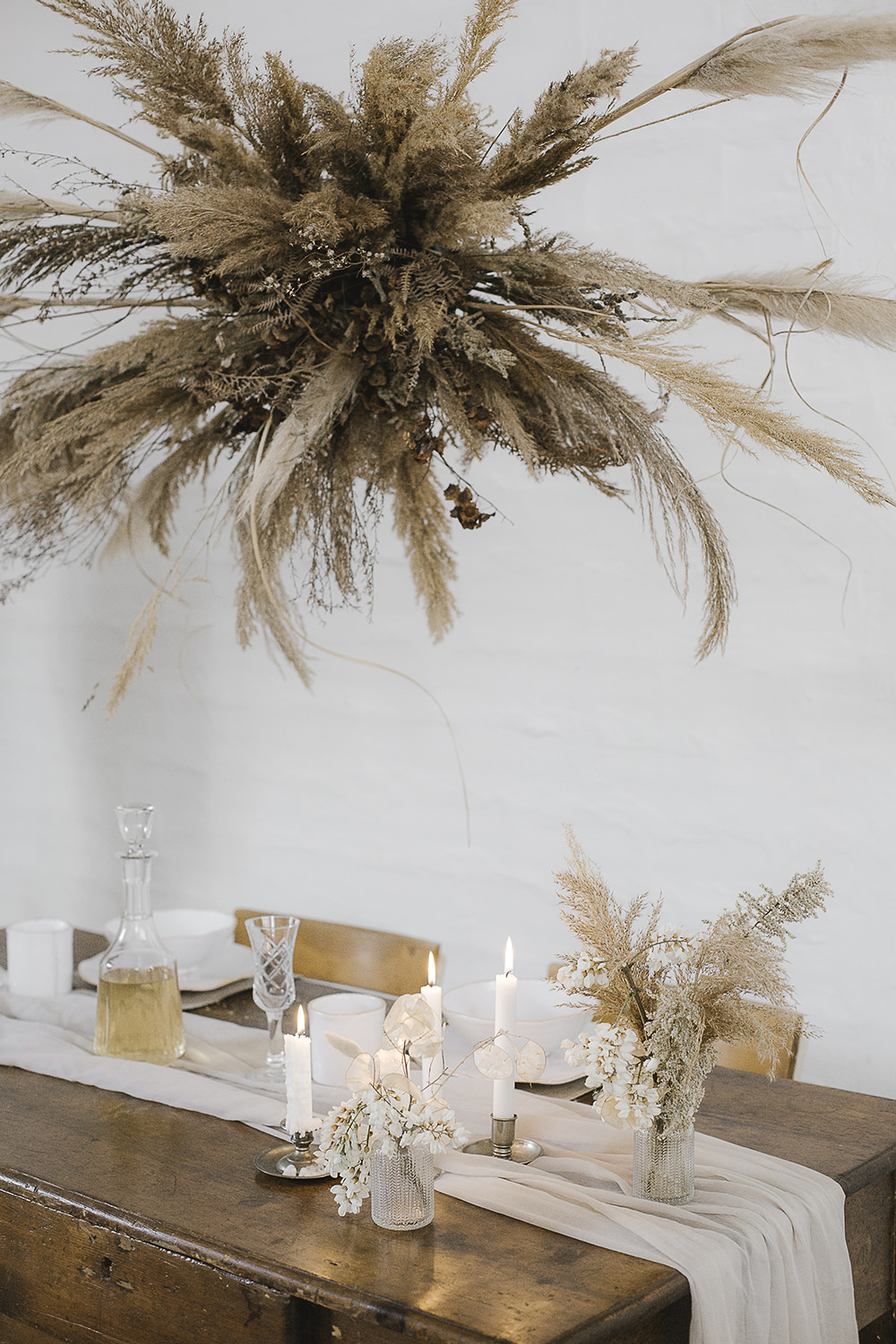 Pampas Grass Flowers Flower Arrangement Cloud Suspended Table Decor Decorations Ethereal Artistic Wedding Ideas Francesca Francesca