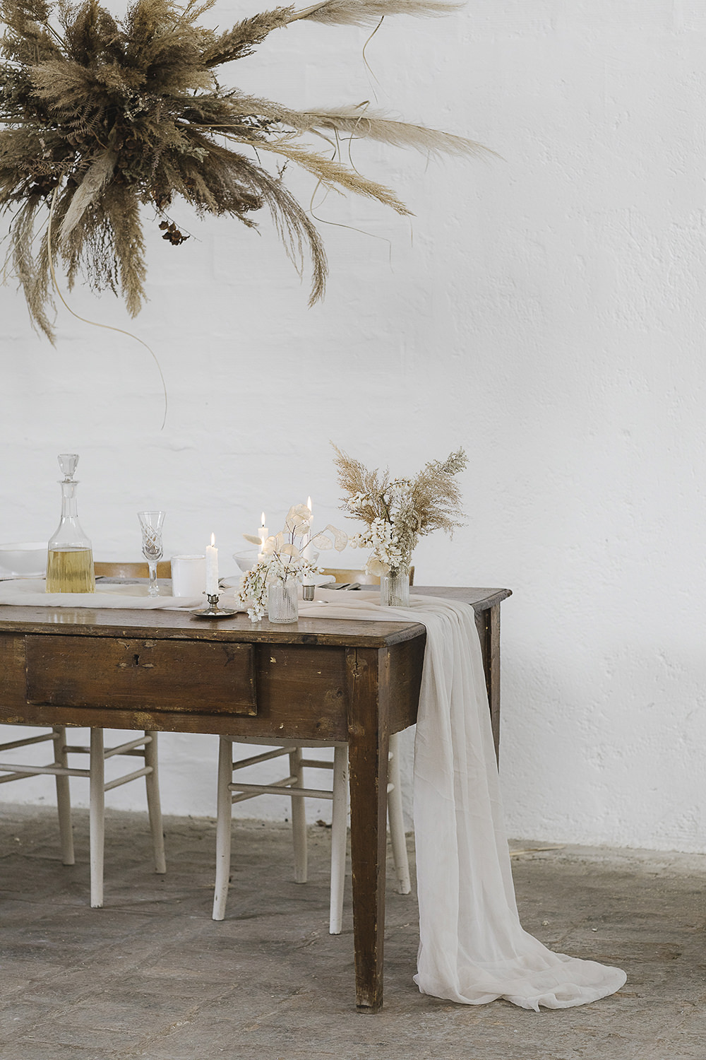 Pampas Grass Flowers Flower Arrangement Cloud Suspended Table Decor Decorations Ethereal Artistic Wedding Ideas Francesca Francesca