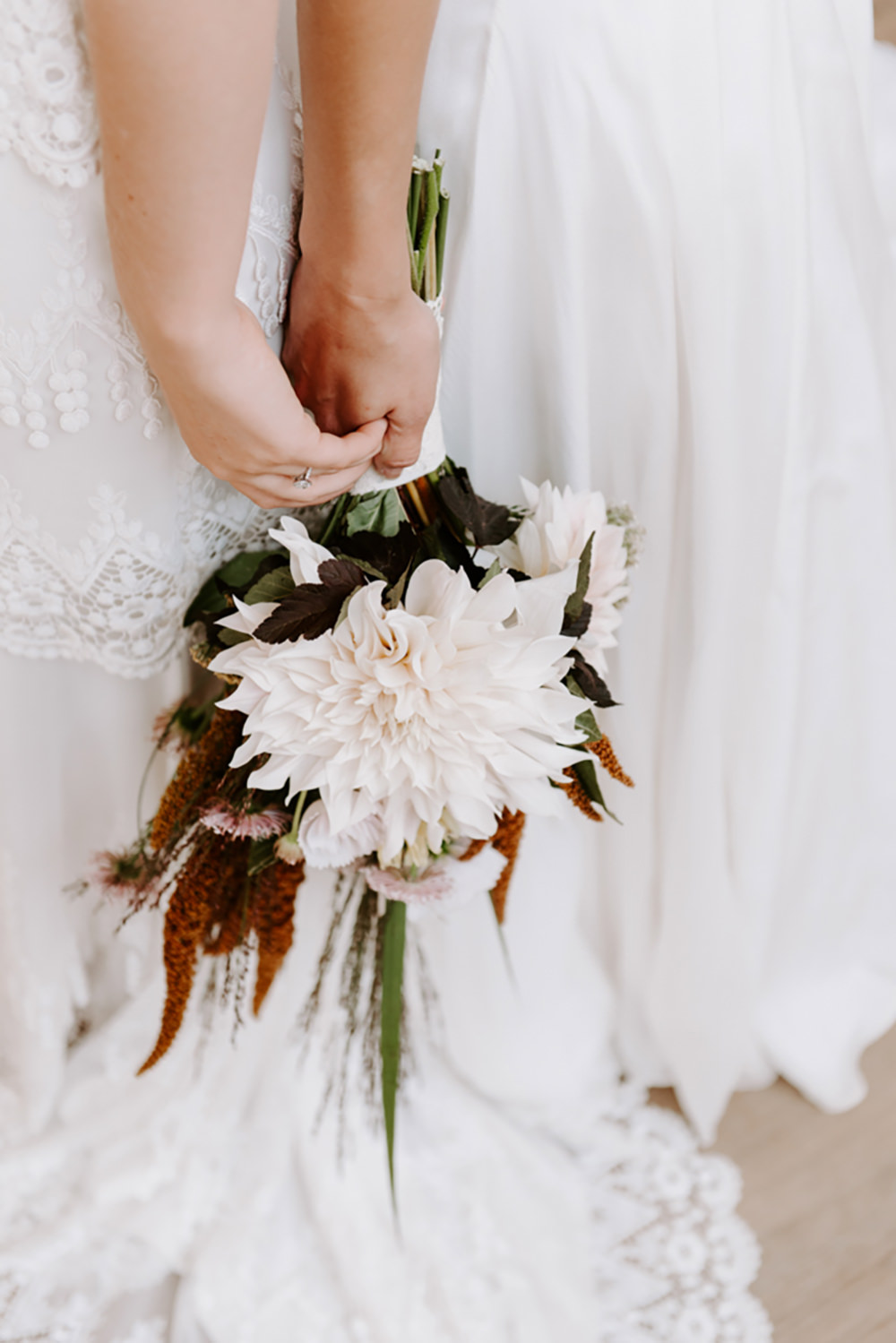 Bride Bridal Bouquet Flowers Cafe Au Lait Dahlia Ethical Wedding Ideas Sadie Osborne Photography