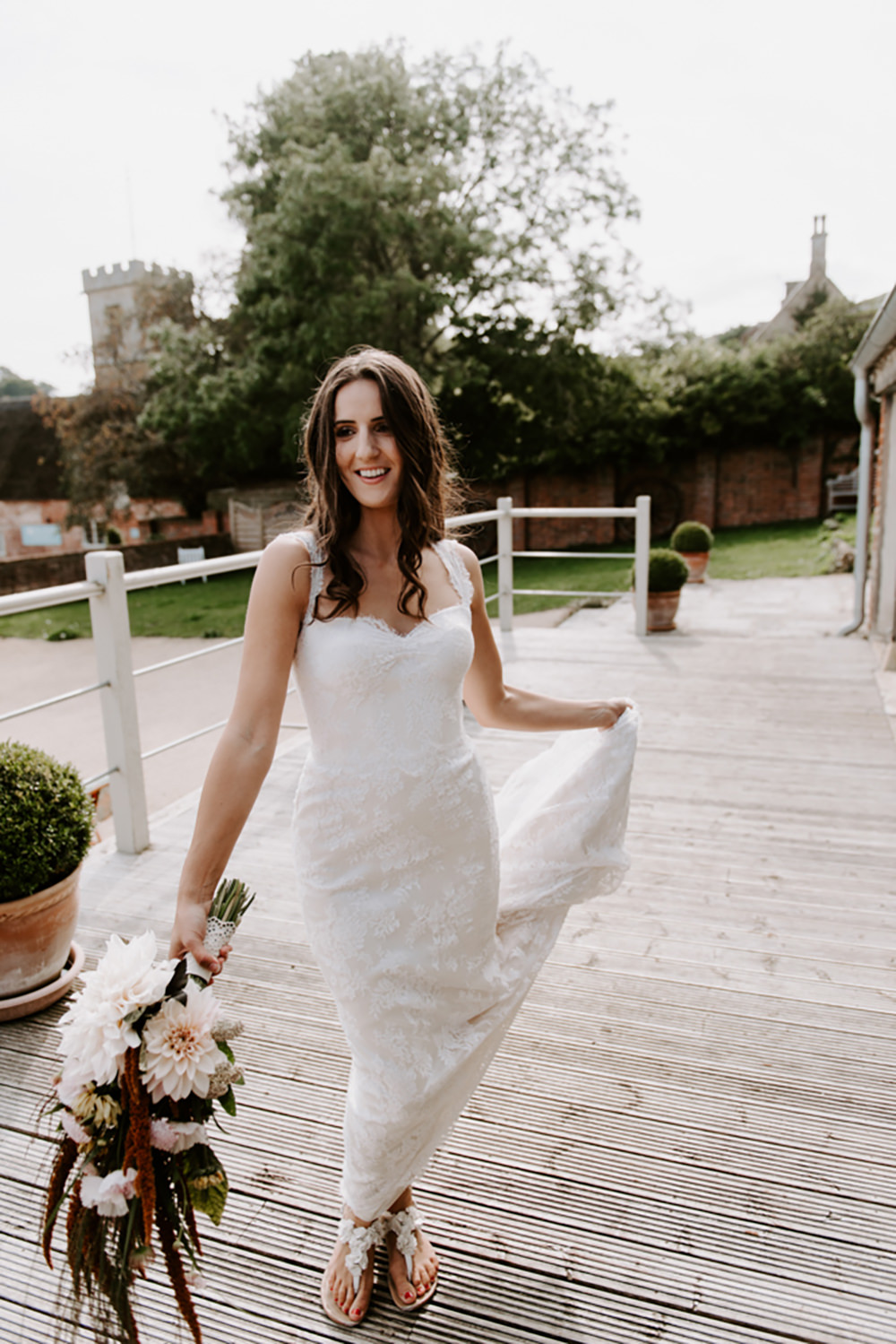 Bride Bridal Dress Gown Lace Straps Train Ethical Wedding Ideas Sadie Osborne Photography