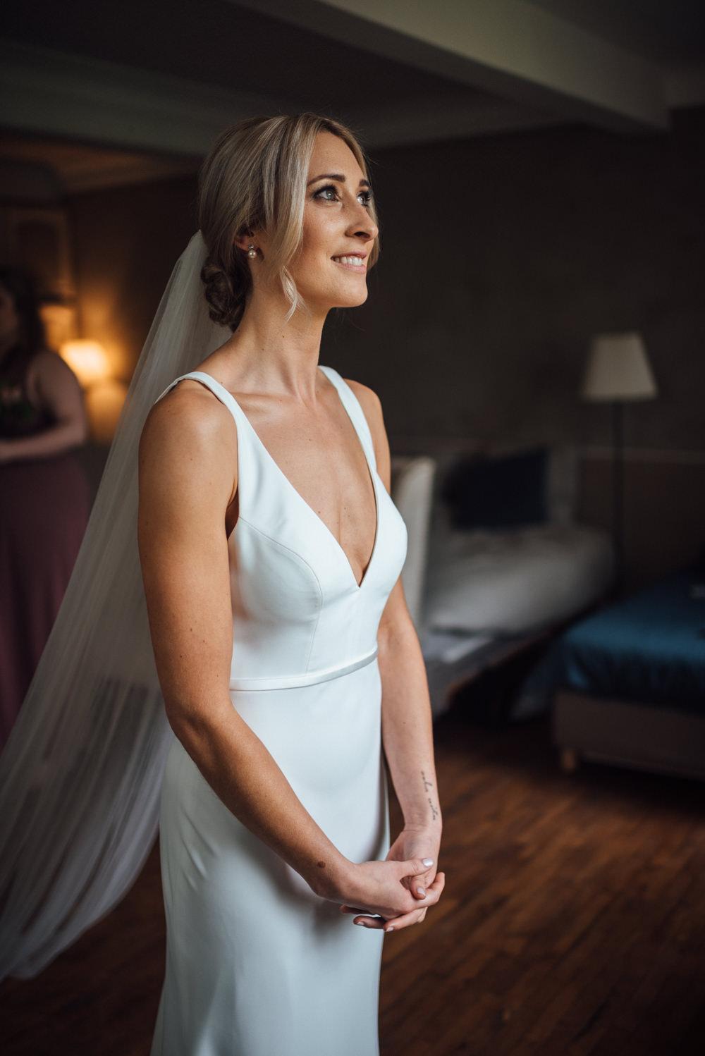 Bride Bridal Dress Gown Oui Sleek Simple Lace Veil France Destination Wedding The Shannons Photography