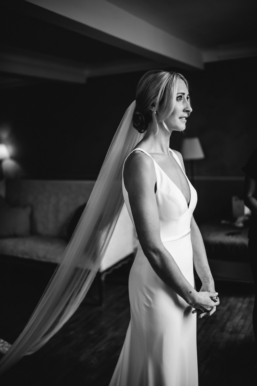 Bride Bridal Dress Gown Oui Sleek Simple Lace Veil France Destination Wedding The Shannons Photography