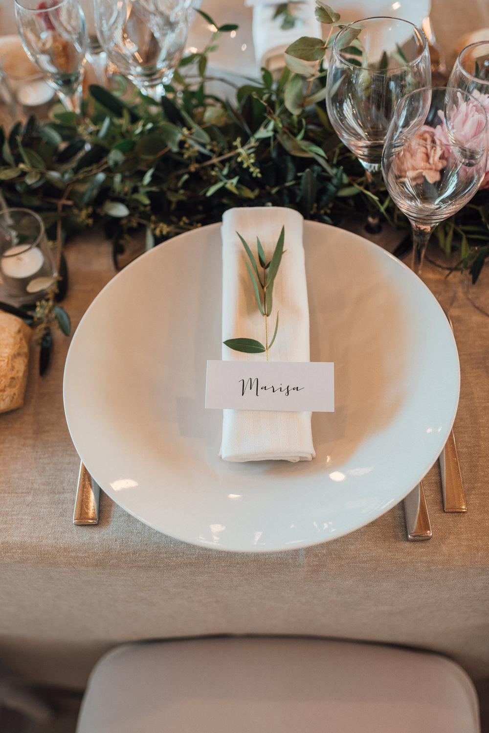 Place Setting Name Tag Calligraphy Greenery France Destination Wedding The Shannons Photography