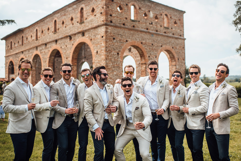 Groom Groomsmen Suit Cream Linen Blazer Chinos France Destination Wedding The Shannons Photography
