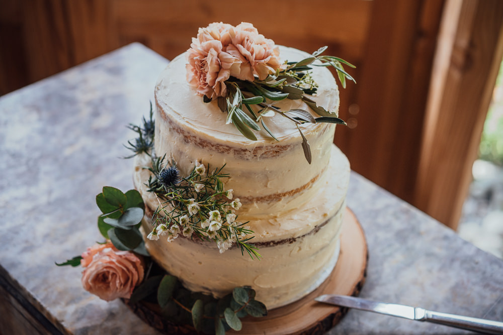 Semi Naked Cake Flowers Log Slice France Destination Wedding The Shannons Photography