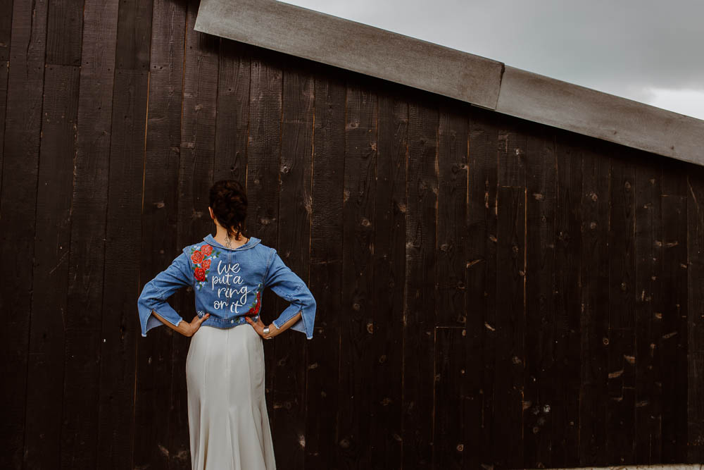 Bride Bridal Denim Jacket Personalised Painted Giraffe Shed Wedding When Charlie Met Hannah