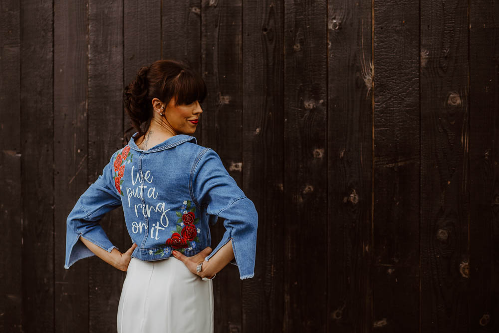 Bride Bridal Denim Jacket Personalised Painted Giraffe Shed Wedding When Charlie Met Hannah