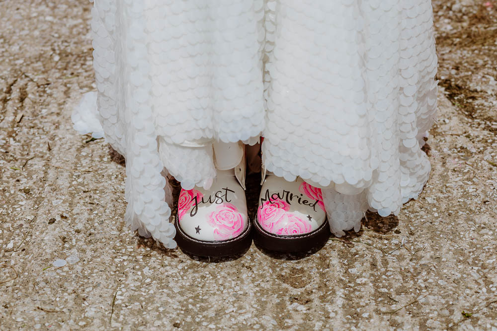 Pink Painted Doctor Martens DMs Bride Bridal Floral Giraffe Shed Wedding When Charlie Met Hannah