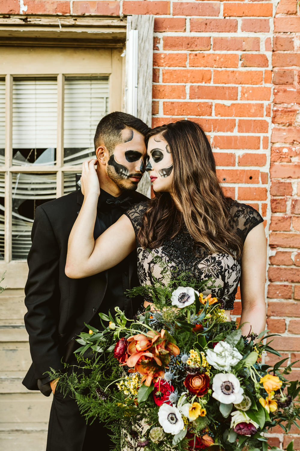 Skeleton Face Paint Bride Groom Halloween Wedding Ideas Megan Morales Photography