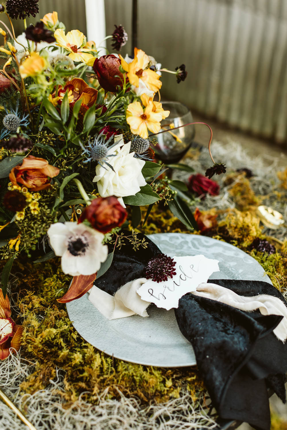 Place Setting Napkin Calligraphy Place Card Name Halloween Wedding Ideas Megan Morales Photography